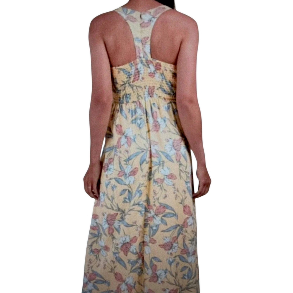 JAPNA Yellow Floral Maxi Dress Women's Sz Medium Smocked Cottagecore Boho Resort - Picture 5 of 11